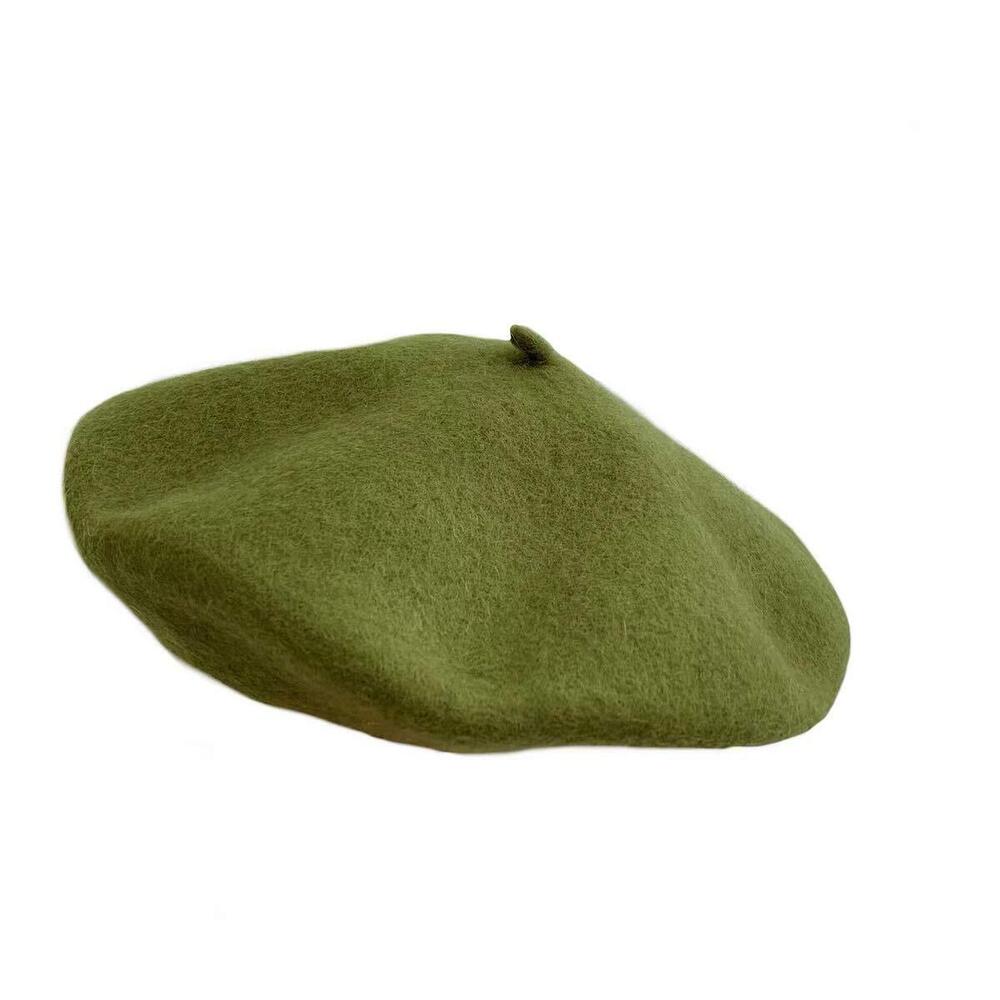 8698 Women Wool Beret Hat French Style Solid Color (mocha Green)
